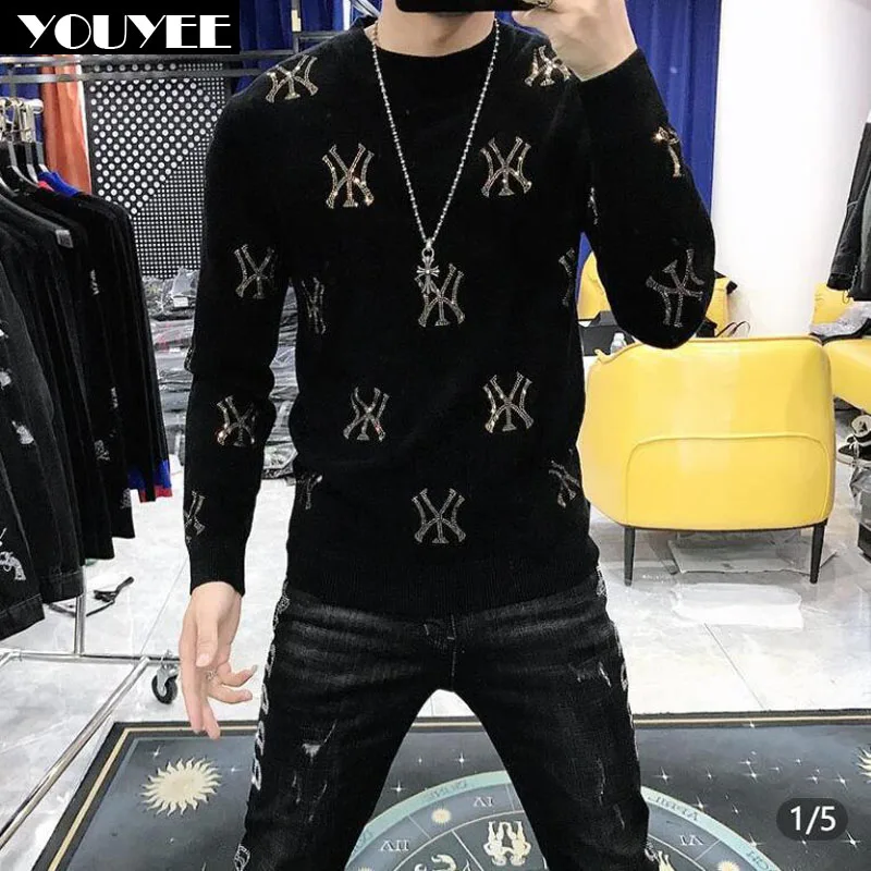 Men Sweater Casual Fashion Hot Diamond Personalized Design Slim Handsome High-quality Male Pullover Men's clothing Winter