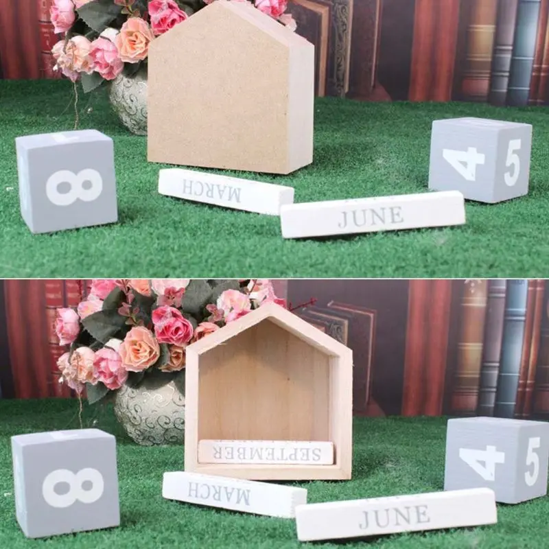 Винтажный деревянный вечный календарь отображение даты месяца блок реквизит для