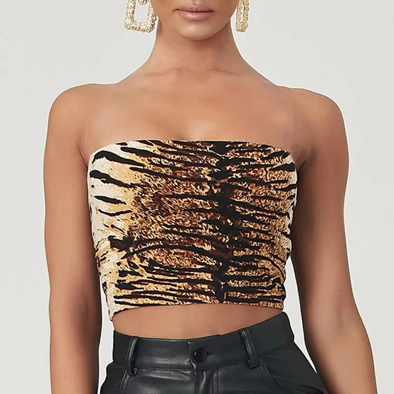 Женское летнее бюстье без бретелек с принтом укороченный топ жилет сексуальный