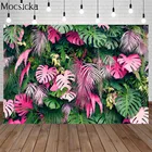 Тропические листья Mocsicka фон джунгли зеленые розовые Пальмовые Листья день рождения фотосессия фотография фон для фотостудии