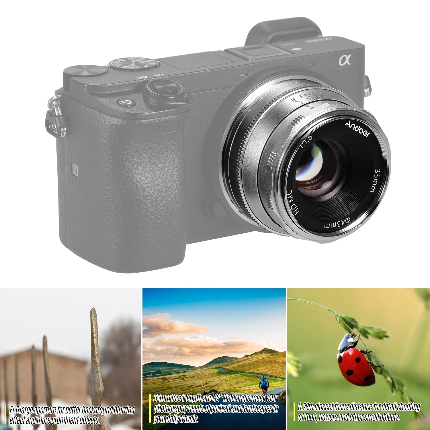 Ручная Фокусирующая линза Andoer 35 мм F1.6 с большой диафрагмой многослойное