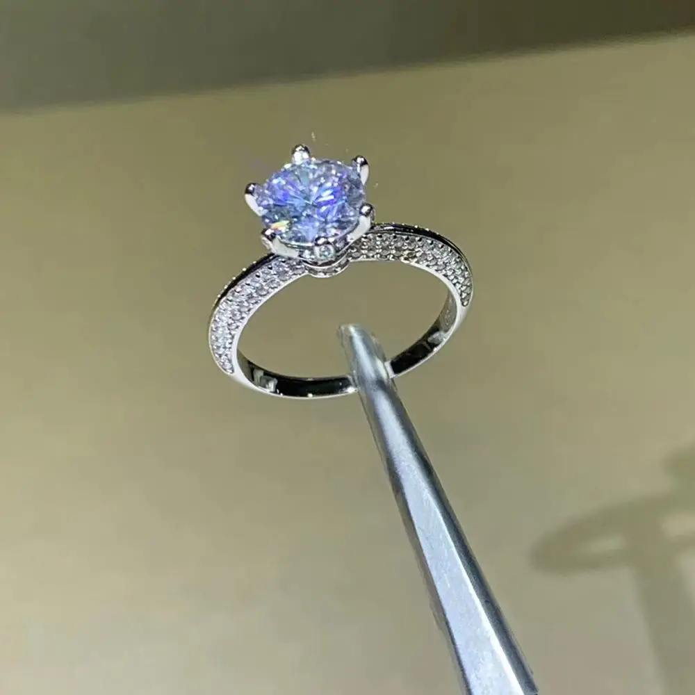 Kkmall Store Round Silver Moissanite Ring 1.00ct D VVS Luxury Weding for Women | Rings