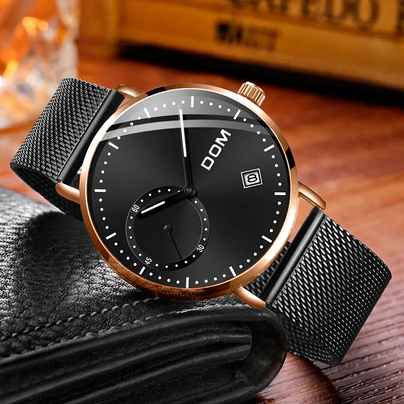 DOM часы мужские роскошные деловые из расплава золота и стали водонепроницаемые с
