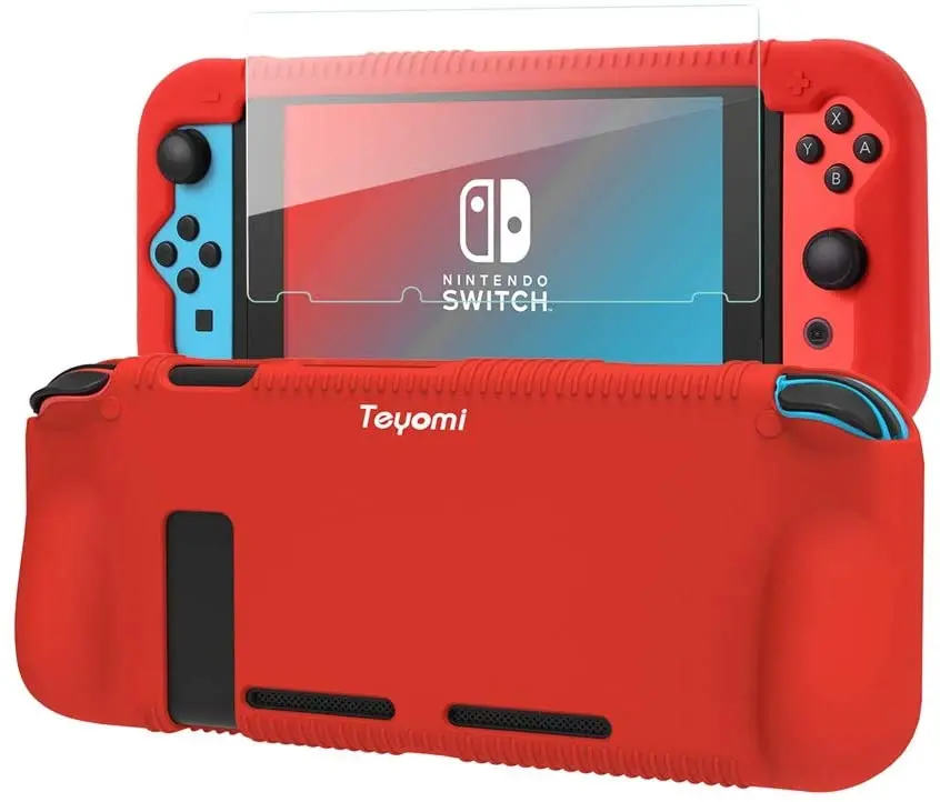 Защитный силиконовый чехол для Nintendo Switch с закаленным стеклом 2 слота хранения