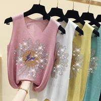 summer tank hollow out cool diamond vests women top fashion sleeveless casual thin tops pink green knit tee shirt femme 2021