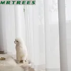 Белая Тюлевая занавеска s для гостиной, однотонная прозрачная вуаль для окна, кухонная гардина, драпировка, Современная декоративная панель