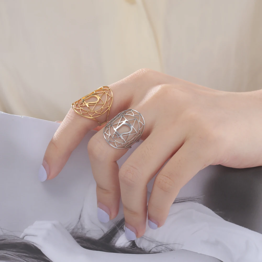 Кольцо Skyrim женское из нержавеющей стали с цветком изменяемым размером Мандала