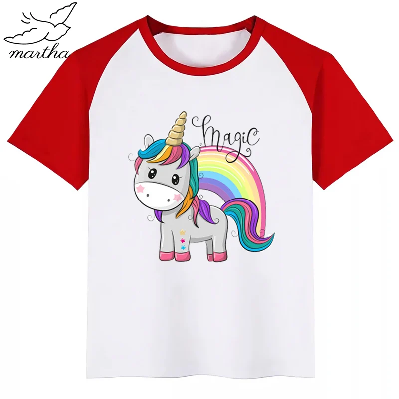 Милая футболка с рисунком единорога для мальчиков и девочек Забавная детская