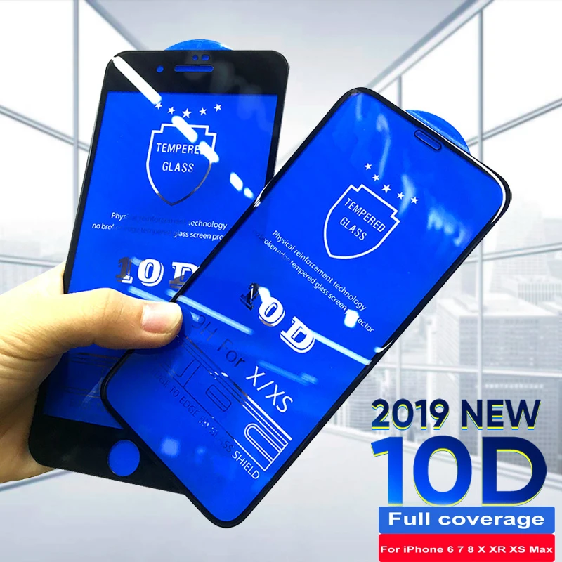 

10D Full Cover Tempered Glass For iPhone 11 Pro Max Glass X XS Max XR Screen Protector Glass On For iPhone 6 6s 7 8 Plus X Film
