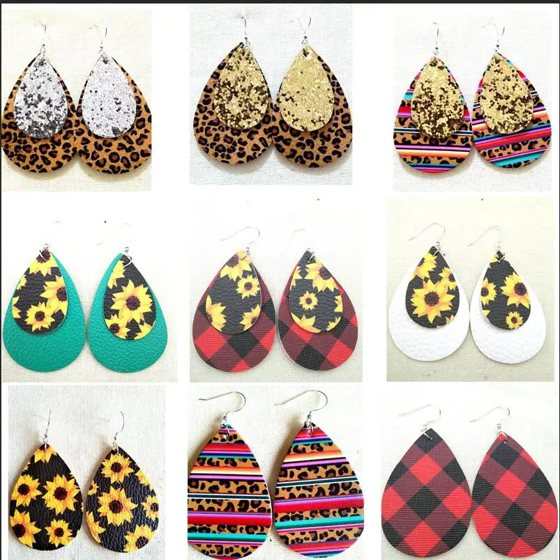 Двухслойные блестящие леопардовые серьги из искусственной кожи в виде