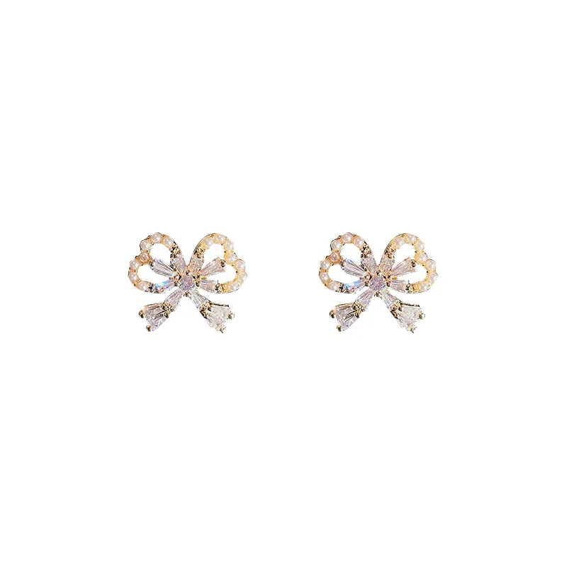 

Elegant Earring with Gold Colour Bowknot Earrings Inlaid with Zircon for Women Jewelry Girl Gift