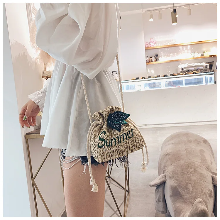 B351-SummerKhaki Круглые соломенные сумки, женская летняя сумка из ротанга, ручная работа, тканая пляжная сумка через плечо, круглая богемная сумка, круговая, низкая цена - Цвет: B351-SummerKhaki