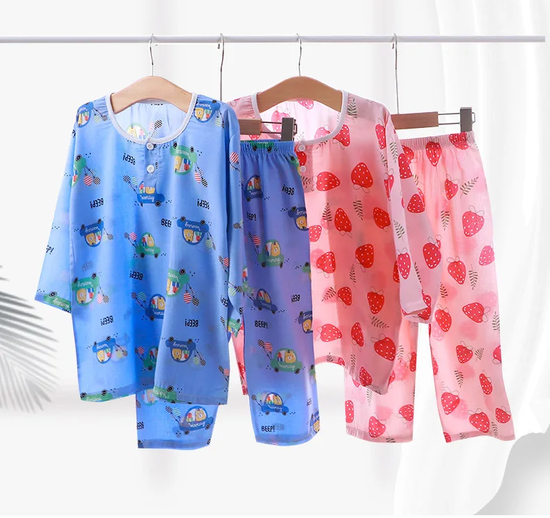 

Summer Sleepwear Children Poplin Pajamas Set Girls Boys Cartoon Dinosaur Pyjamas Cotton Silk Home Wear Toddler Baby Pijamas