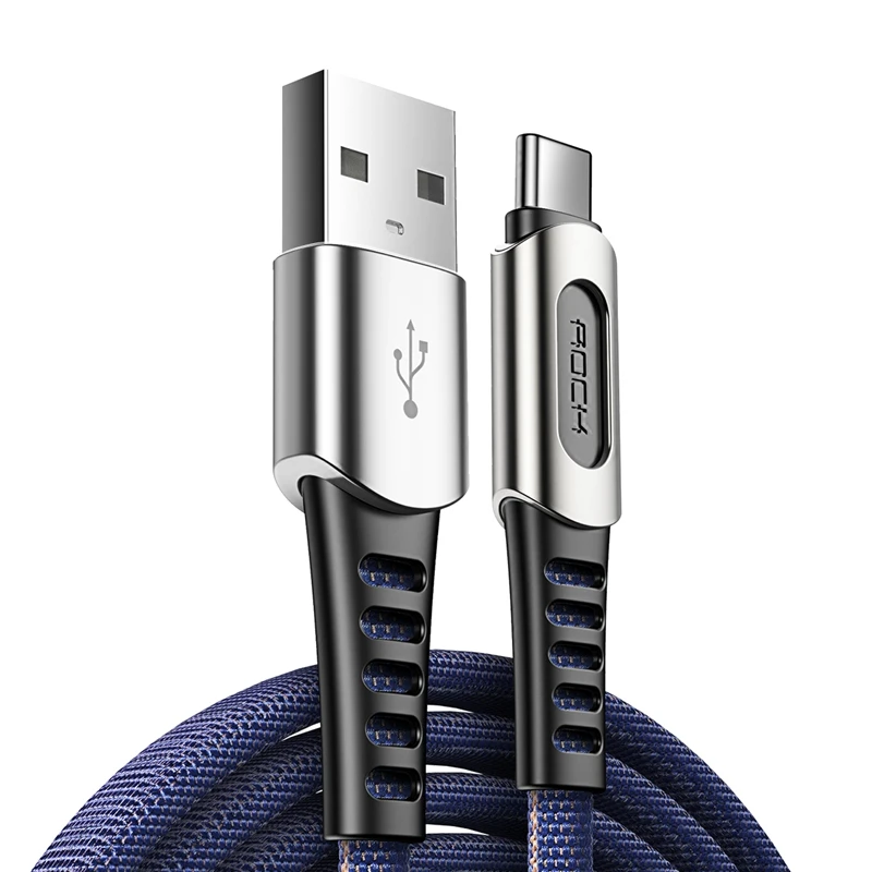 ROCK usb type C кабель 2.1A Быстрая зарядка и синхронизация данных шнур из цинкового сплава type-C телефонный кабель для samsung S10 Oneplus 7 Pro USB C провод - Цвет: Blue