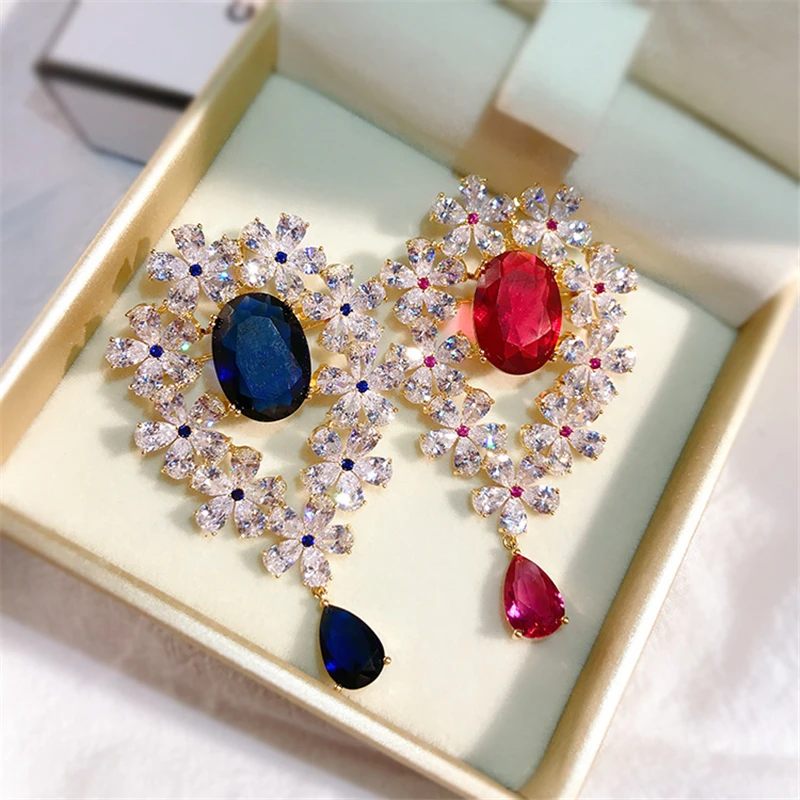 Женская Винтажная брошь в виде букета синяя или красная из циркона|Броши| |