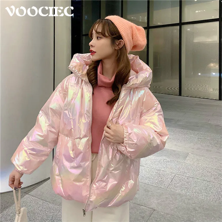 

VOOCIEC зимняя куртка для женщин водонепроницаемая куртка для женщин Harajuku уличная Глянцевая оверсайз Женская Толстая стеганая верхняя одежда ...