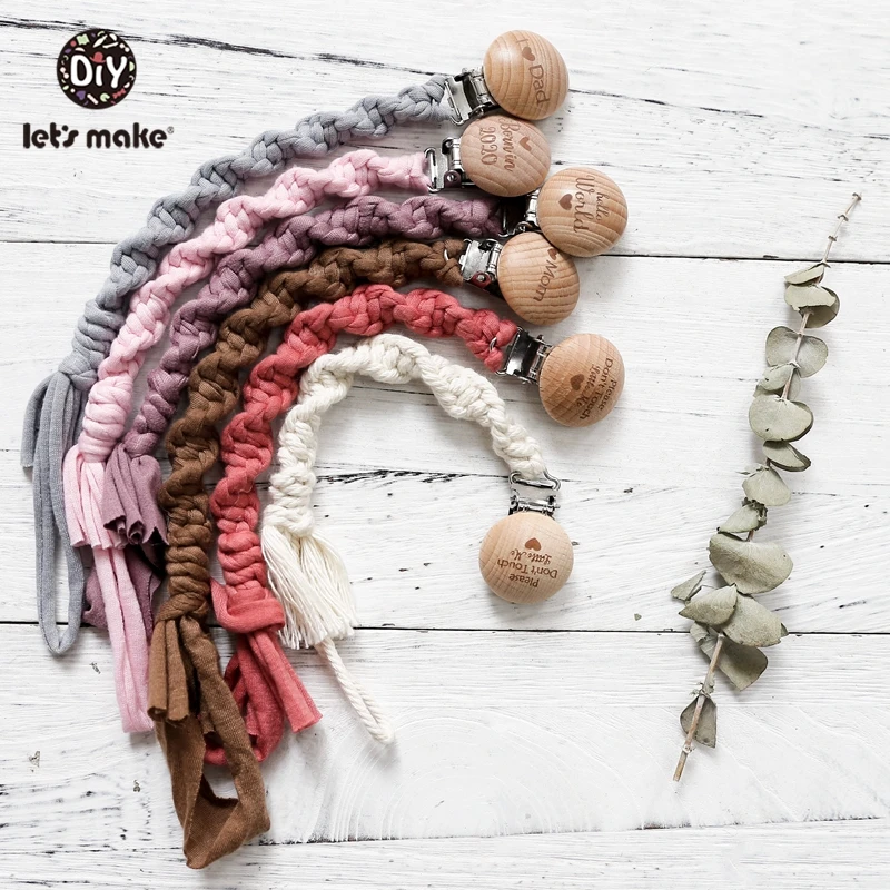 

Let's Make 1pc Braid Engraved Pacifier Clip Wooden Toys For Kids BPA Free Pearls Teething Silicone Teether Pacifier Holder