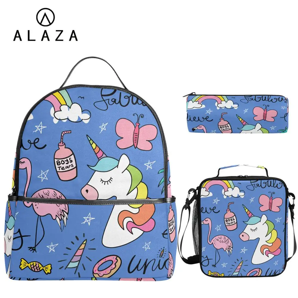ALAZA, комплект из 3 предметов, сумка для девочек, школьные сумки для детей, Mochila Escolar Infantil, с принтом единорога, детские узкие сумки на плечо, рюк...