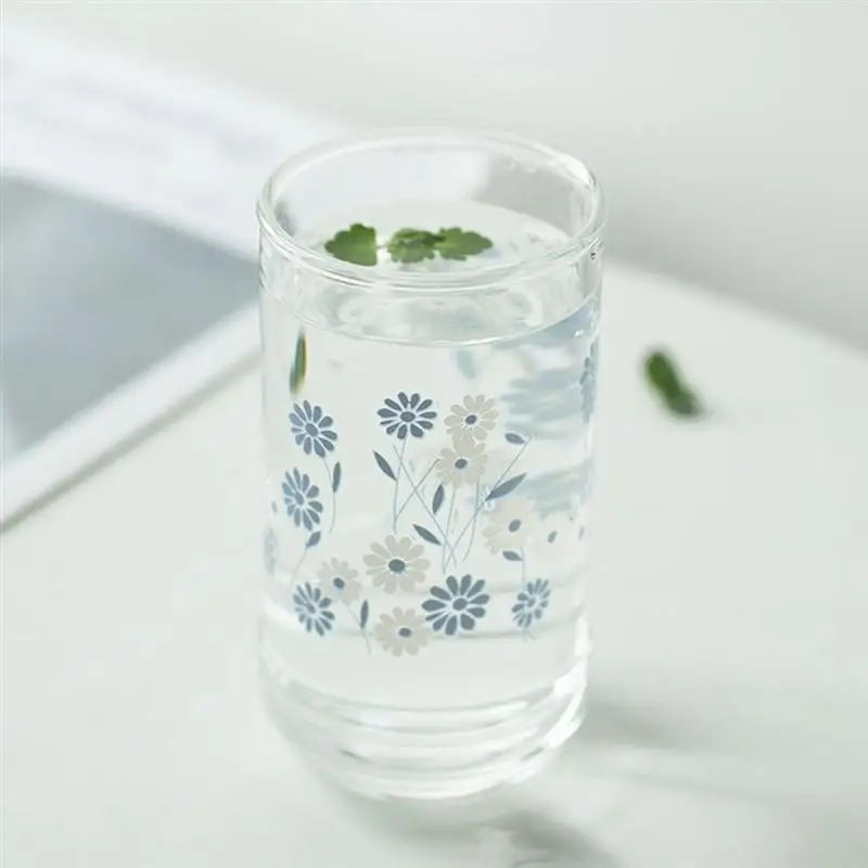 1Pc Glass Cup Coffee Water Milk Mug Flower Pattern Office Teacup Home |