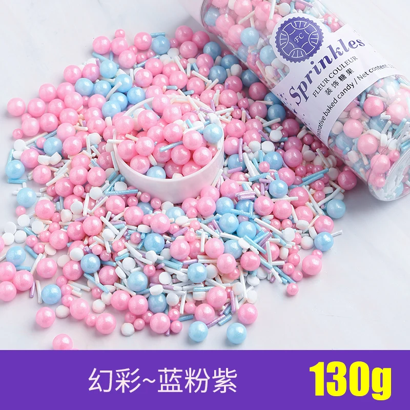 Blue pink 130g Съедобные жемчуг Цветной Сахар Бусины помадный кекс своими руками выпечки льда крем-Шоколад для декорирования вестибюлей конфеты Мармеладные декорирование выпечки - Цвет: Blue pink 130g