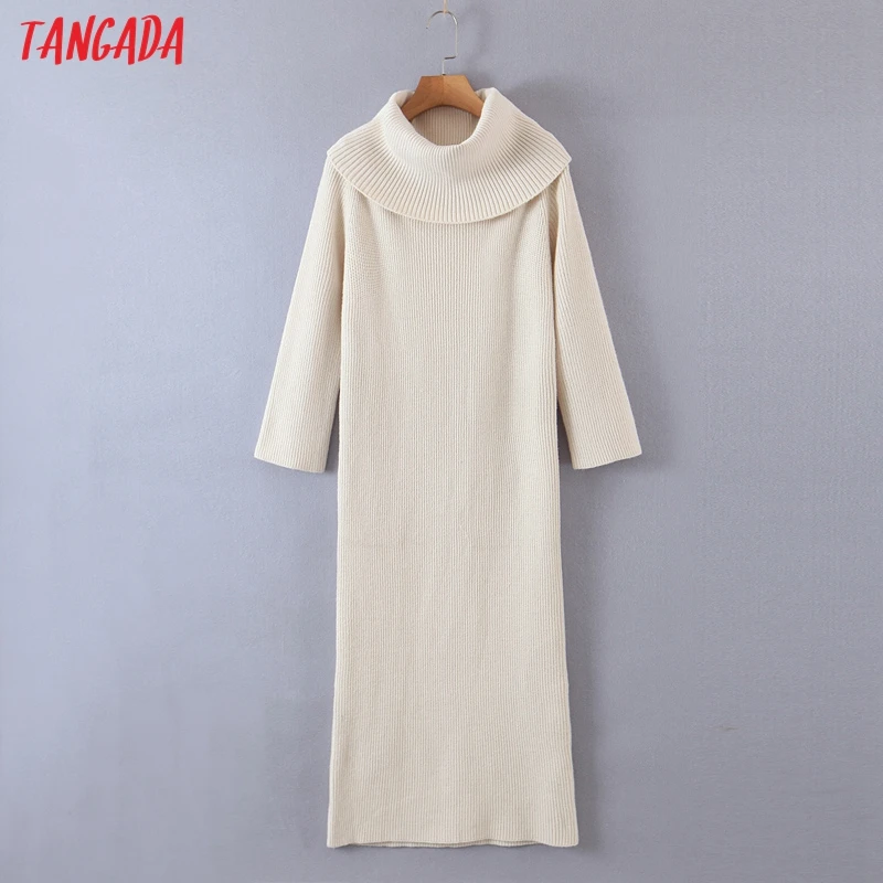 

Tangada Fashion Women Solid Elegant Off Shoulder Sweater Dress Long Sleeve Ladies Warm Midi Dress 8H130