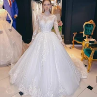 luxury wedding dress a line long sleeve lace appliques bridal gowns sweep train robe de mariee elegant tulle white custom made
