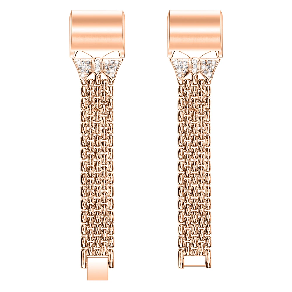 Copper gold OULUCCI, Женский металлический ремешок из нержавеющей стали, для браслета FitBit charge 2, браслет, ремешок для часов, подходит для зарядки, 3 полосы - Цвет: Copper gold