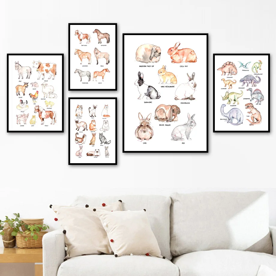Настенная Картина на холсте с изображением динозавра кролика кота лошади волка