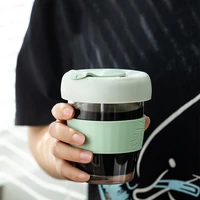350ml small milk coffee cup handy glass silicone cover resistant direct drinking breakfast water cup with lid accompanying cup
