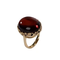 s925 sterling silver gold plated natural amber blood amber ring vintage hollow plum egg surface ladies ring