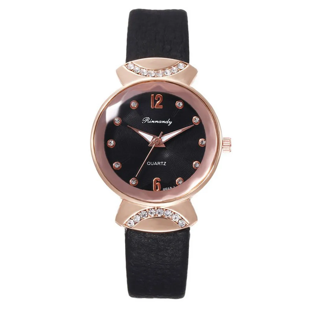 Модные креативные женские часы Кристальные наручные с кожаным ремешком