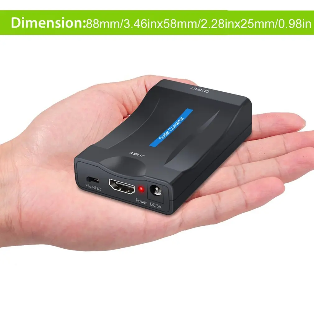 1080p hdmi compatible to scart video audio converter adapter for hd tv dvd for sky box stb vhs plug and play dc cable free global shipping