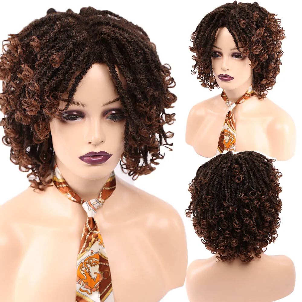 Pelucas de pelo sintético para mujeres y hombres, pelo corto estilo Dreadlock, suave, trenzado, color marrón y negro