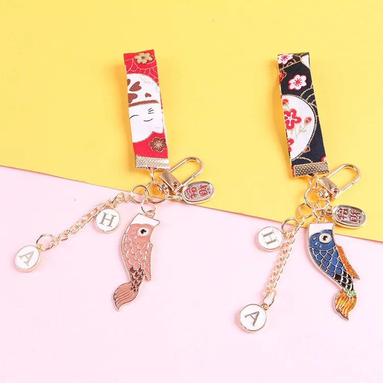 

New Japanese Style Key Chain Lovely Carp Lucky Bag Car Keychain Pendant Letter Metal Exquisite Cute Keyring Small Gift