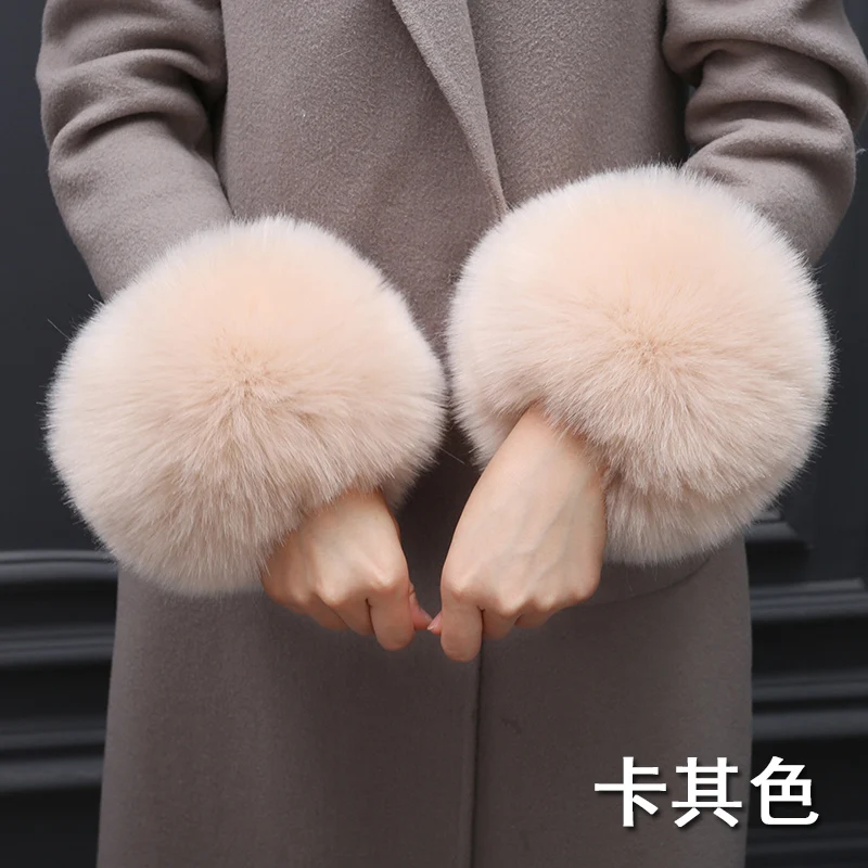 2pcs Women Faux Fox Fur Cuffs Wristband Winter Warmer Arm Wrist Raccoon Fur Sleeve Gloves Cuff Warmer Oversleeve Fashion