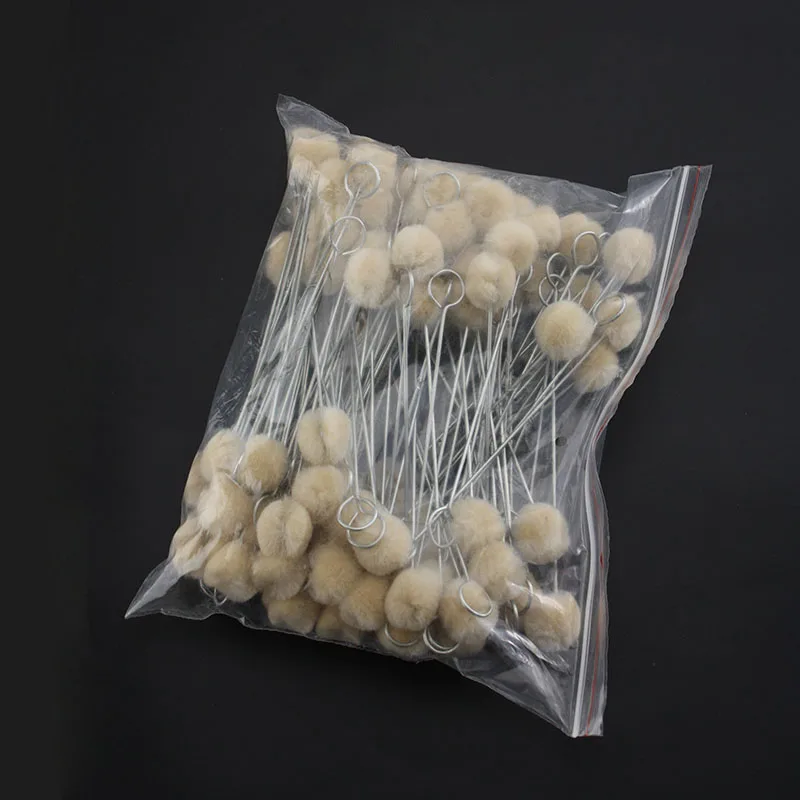 100pcs Wool Ball Brush DIY Daubers Assisted Dyeing Round Wools Brush With Metal Handle For Textile leather Leather Tool