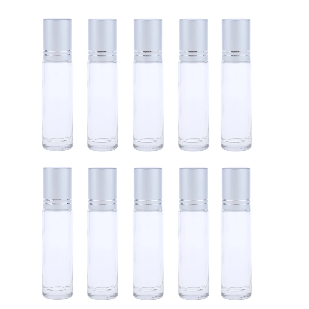 

10x Clear 10ml Glass Roll-on Bottles w/Gemstone Roller Balls for Oil Perfume