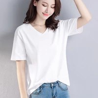 women soft cotton t shirt v neck solid color lady tees short sleeve summer womens clothings all match female t shirts