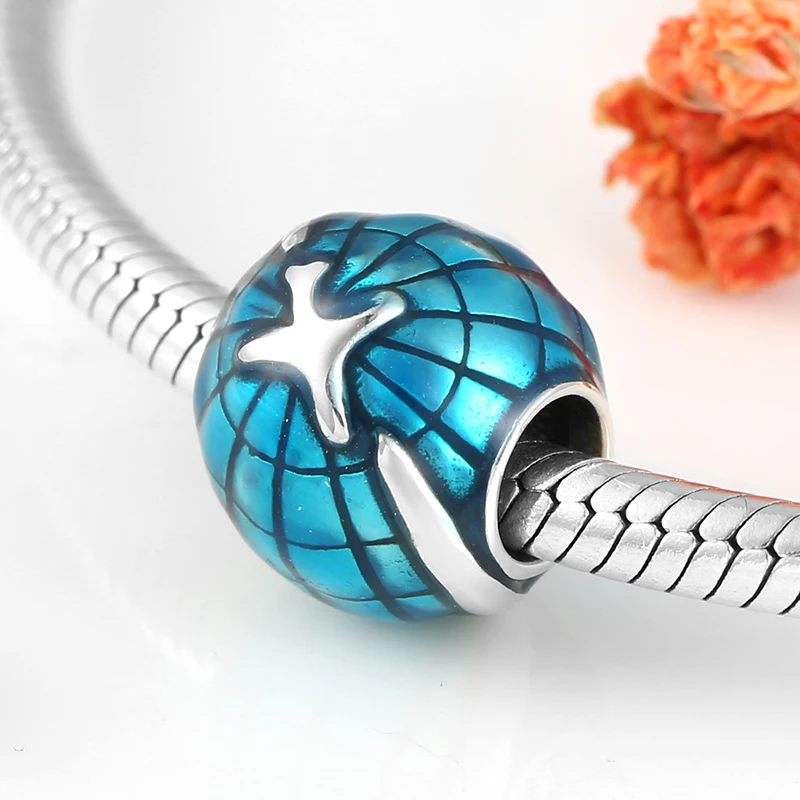 Горячая Распродажа путешествия по всему миру синяя эмаль 925 пробы серебряные