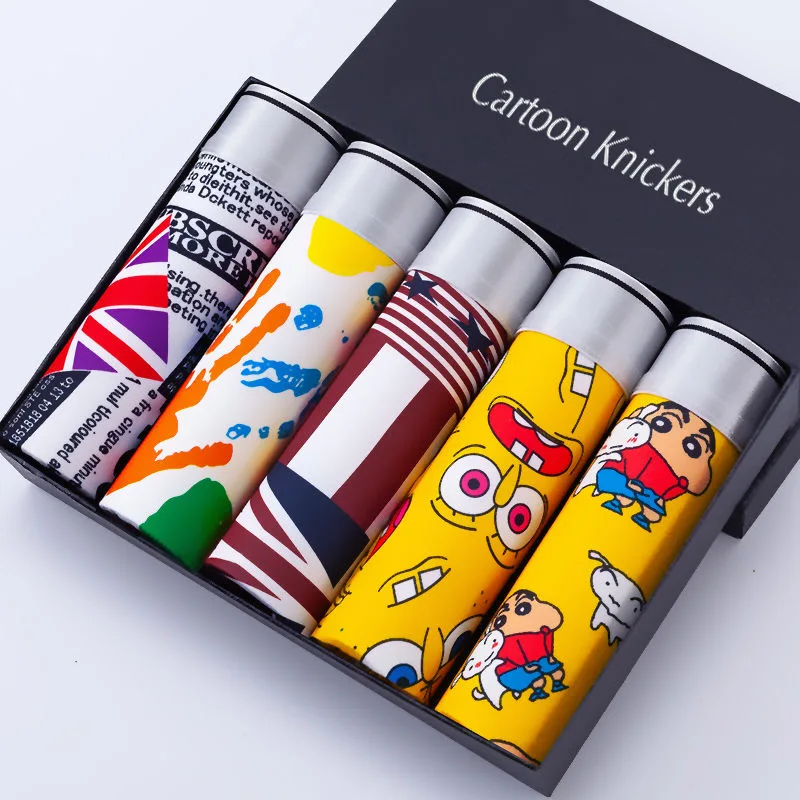 

Боксеры мужские 5 шт./лот, хлопковые трусы с мультяшным рисунком, нижнее белье, эластичные шорты, удобные шорты-боксеры