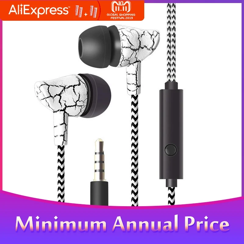 Проводные наушники супер бас 3 5 мм трещины вкладыши с микрофоном Hands Free наушник