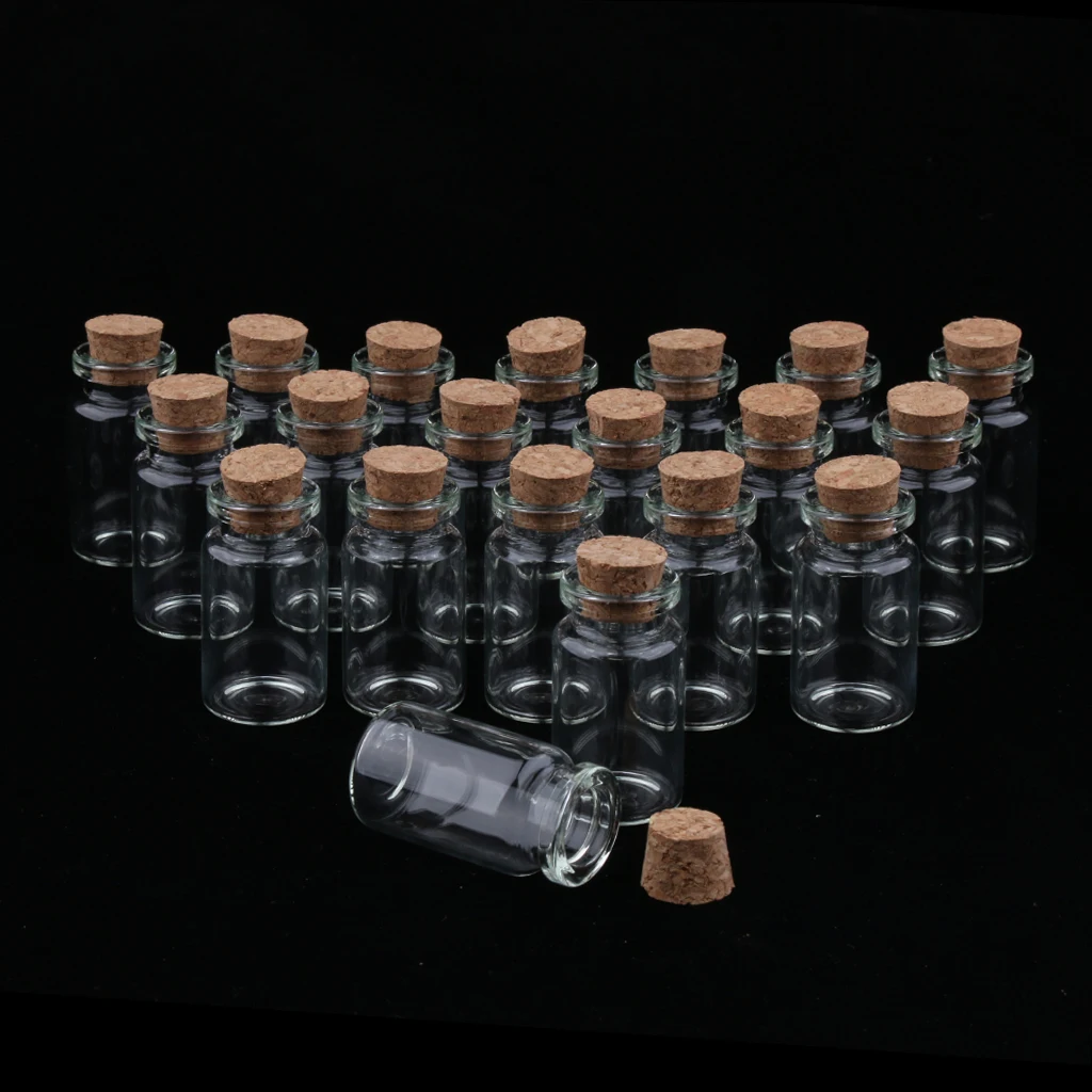 

20x 10ML Transparent Glass Jars Wishing Lucky Bottles W/ Cork Stoppers