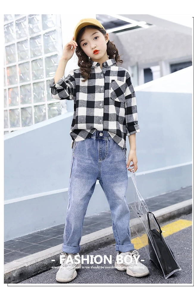 Классическая рубашка в клетку европейском и американском стиле для больших