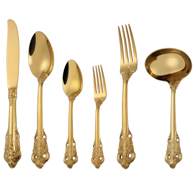 

Stainless Steel Cutlery Palace Relief Coffee Dessert Tea Spoon Butter Knife Table Forks Western Tableware Kitchen Utensils Sets