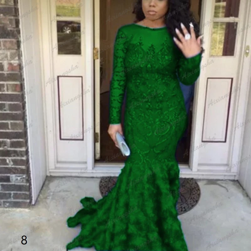 Блестящие прозрачные платья-русалки с длинными рукавами и круглым вырезом |