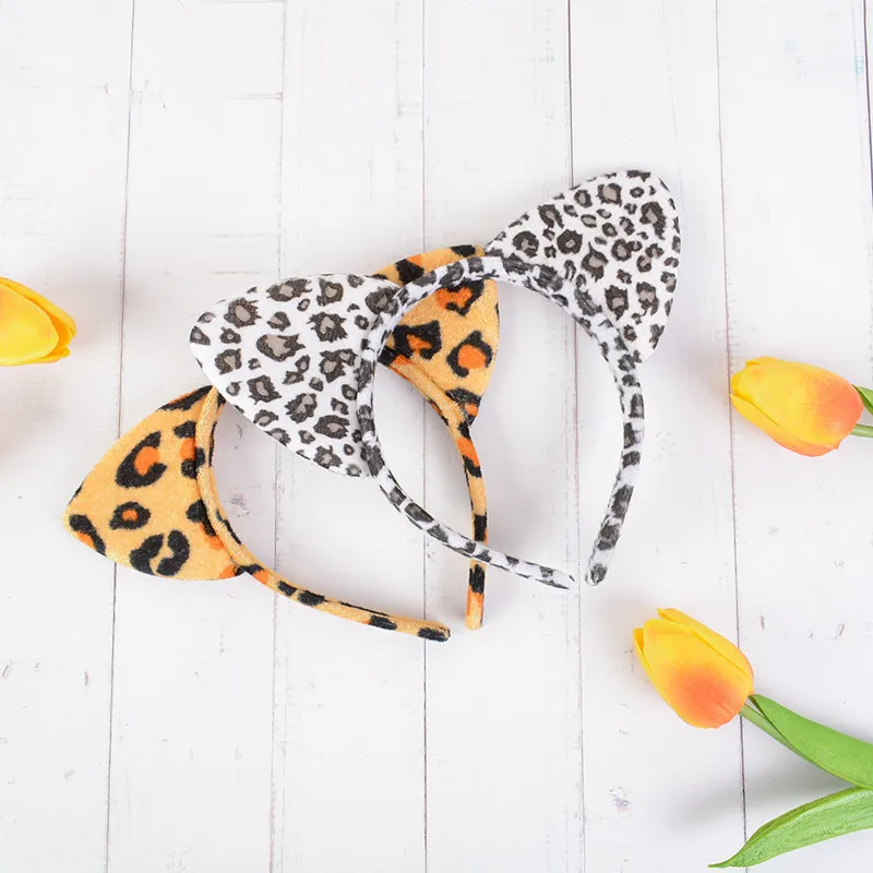 Женская повязка на голову с тигром леопардовым принтом и кошачьими ушками черная
