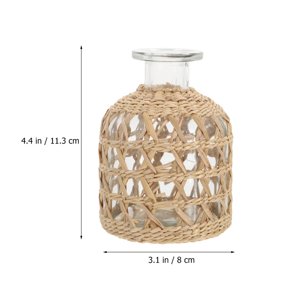 

1Pc Hand-woven Glass Aroma Bottle Natural Home Vase Adornment Light Brown