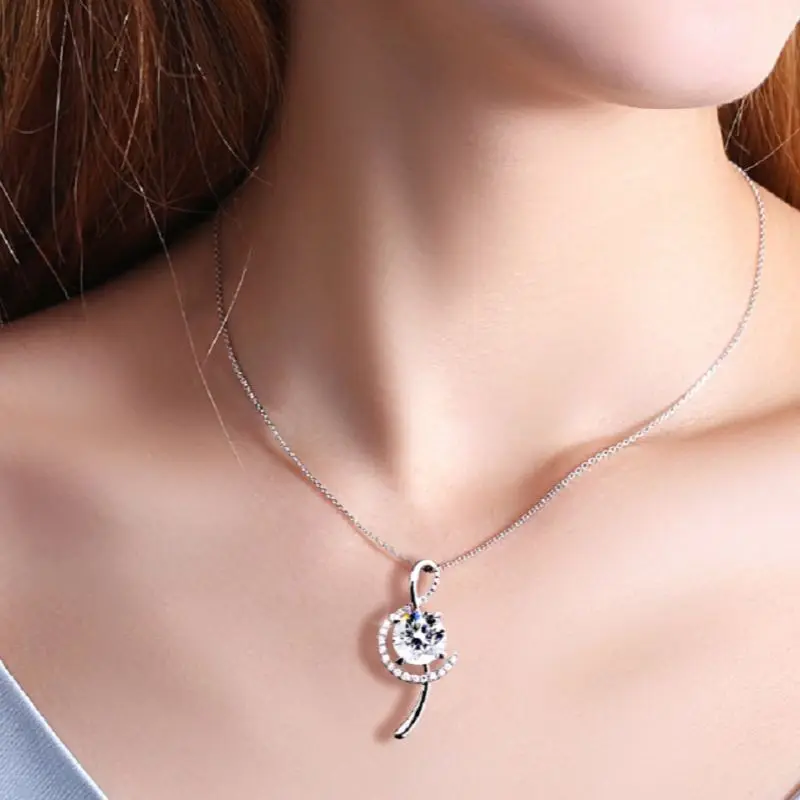 

QTT Exquisite Chain Necklace Bling Round Zircon Pendants Necklace Silver Necklace For Women Wedding Jewelry Accessories