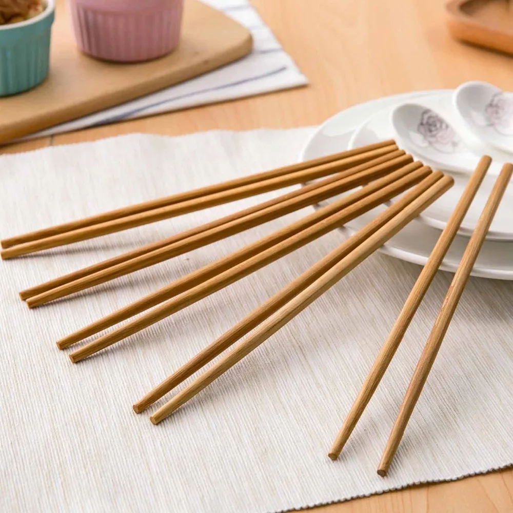 

10 пар, натуральные деревянные палочки для еды, здоровые бамбуковые палочки для еды, кухонные столовые приборы, палочки для суши, подарки, мно...