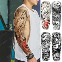 waterproof temporary full arm tattoo sticker skull demon tiger wolf snake flash tattoos man body art fake sleeve tatto female